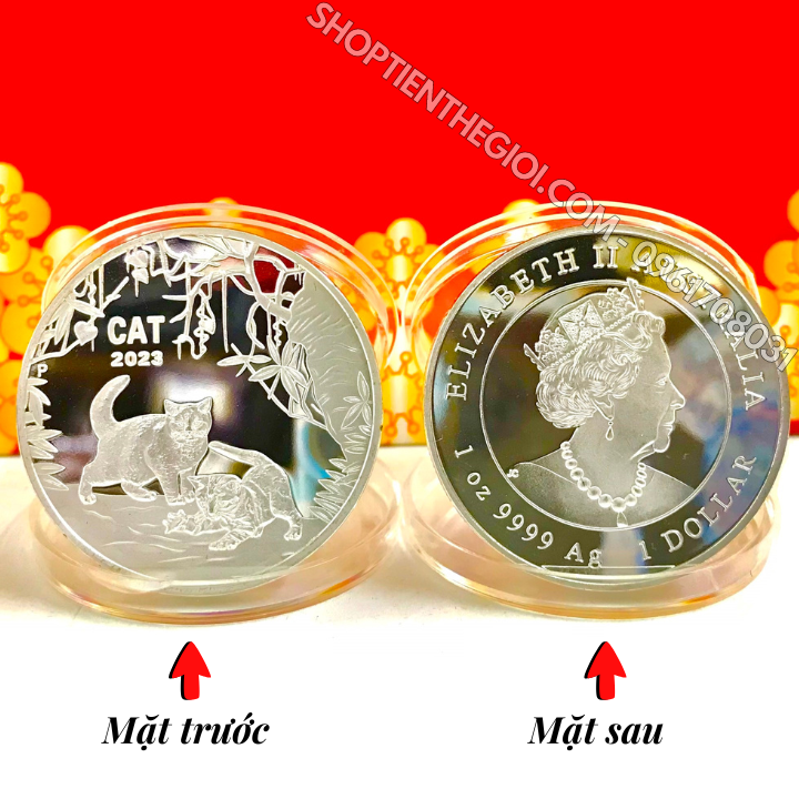 Xu Úc Hình Con Mèo Mạ Bạc tặng túi gấm LỘC 